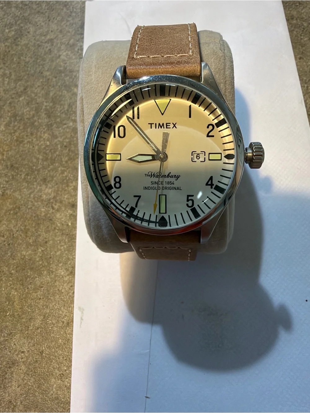 Timex Waterbury Cream Dial Brown Leather Strap Men's Watch
